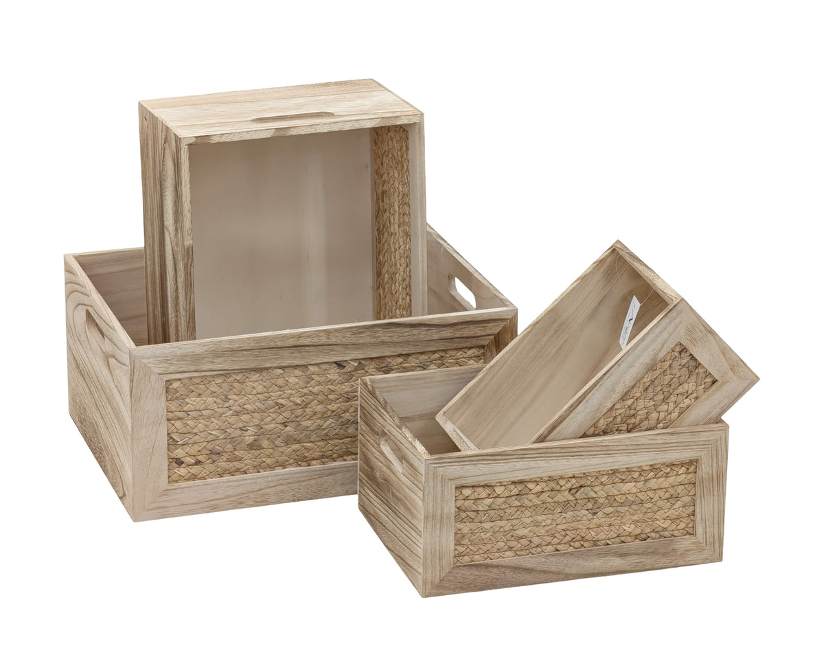 Bulk 2 Natural Wood Crate W Decor s/4 40x30x18cmh