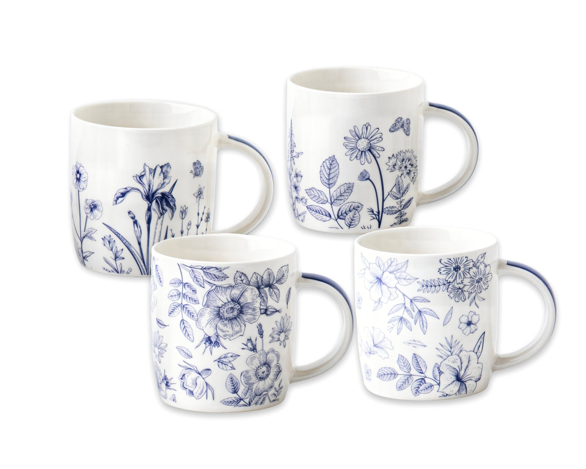Bulk 24 Elegant Blue Floral New Bone China Mug 360ml 4 Asst