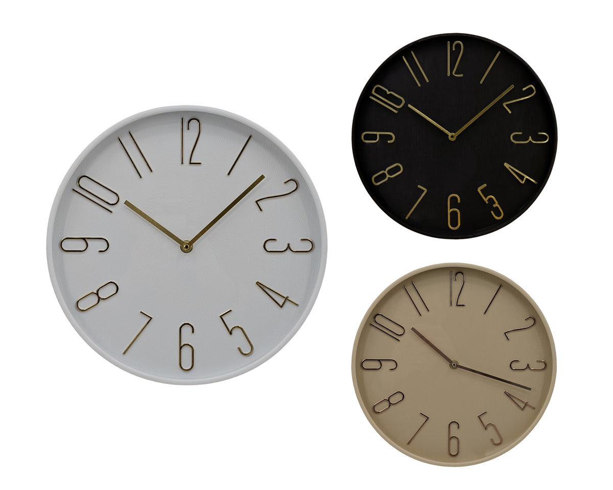 Bulk 10 Wood Grain Look Wall Clock 30cm 3 Asst