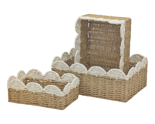 Bulk 4 Woven Paper Rope Rectangular Storage Basket Set of 3