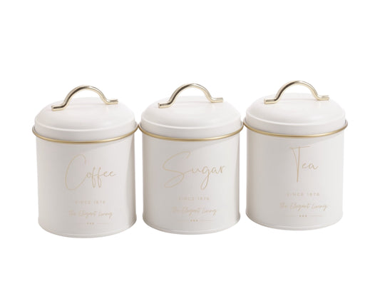 Set 3 Coffee Sugar Tea Canisters 16cm