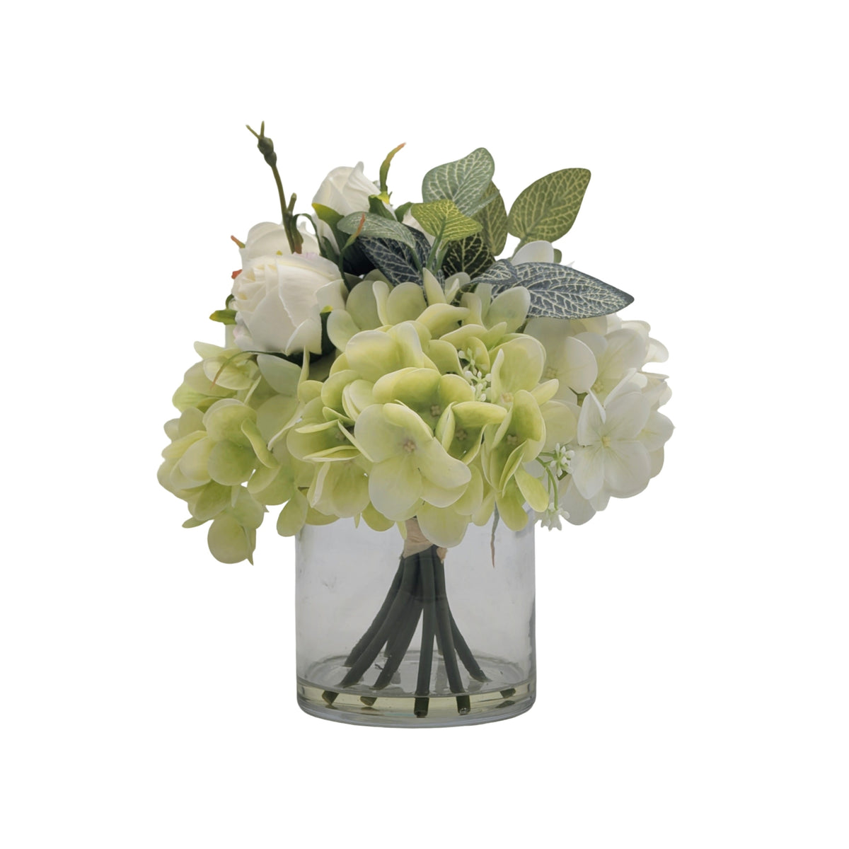 Bulk 4 Real Touch Hydrangea Arrangement In Glass Vase 21x24cmh