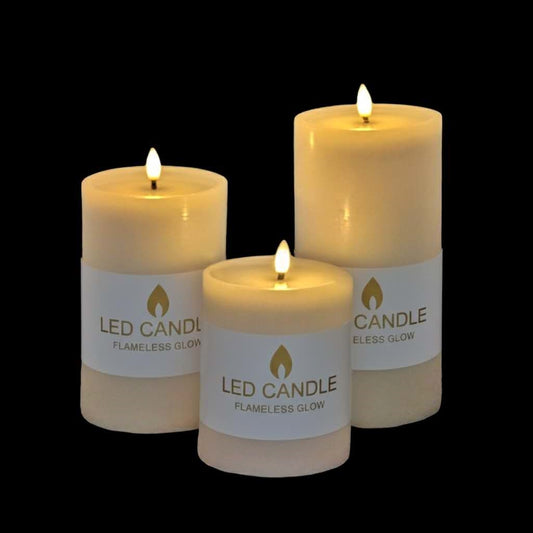 bulk 12 Reflection Led Pillar Candle Rustic White 15cm