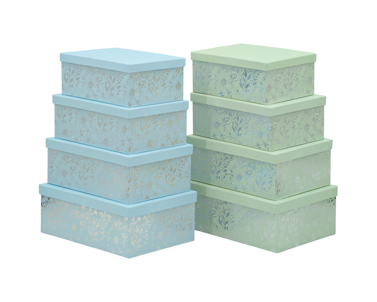 Bulk 2 Silver Foiled Floral Gift Box set18 43x34x16cm 2 Asst Cols