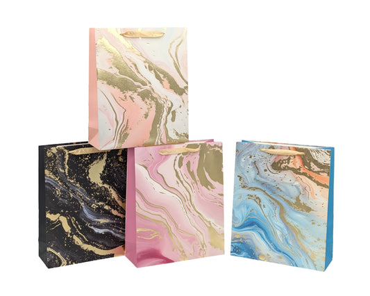 bulk 24 Elegant Golden Marble Gift Bag Xlarge Asst