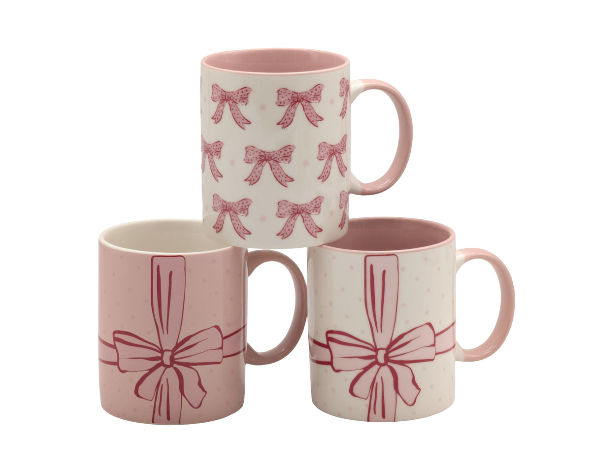 Bulk 24 Pink Bow Mug New Bone China 340mls Asst Des