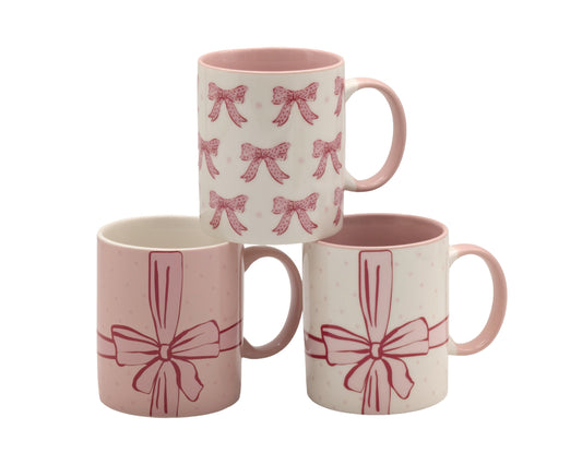 Bulk 24 Pink Bow Mug New Bone China 340mls Asst Des