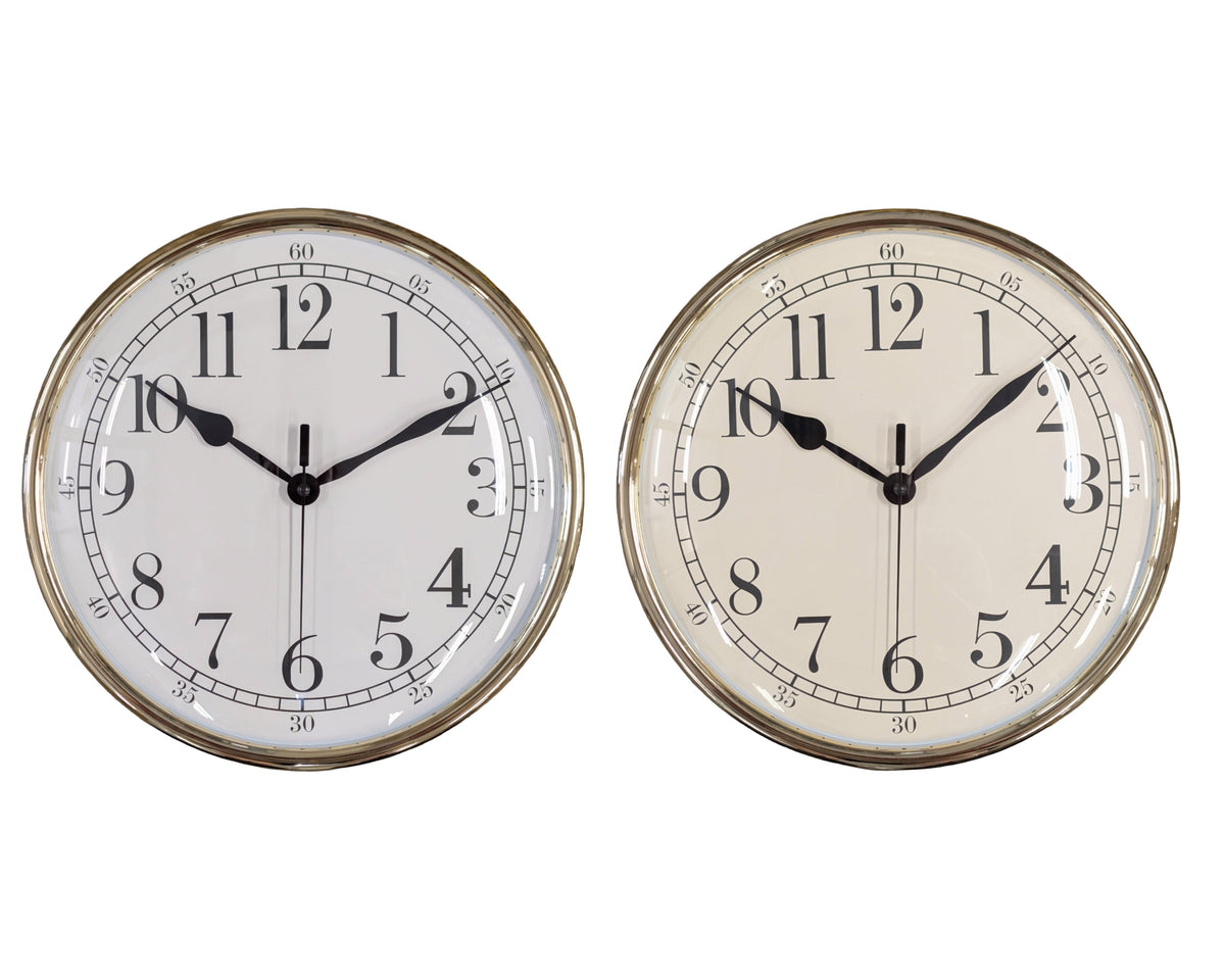 Bulk 10 30cm Plastic Gold Chrome Look Wall Clock 2 Asst