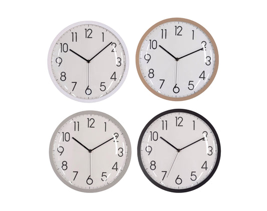 Bulk 10 30cm Modern Plastic Wall Clock Round 4 Asst