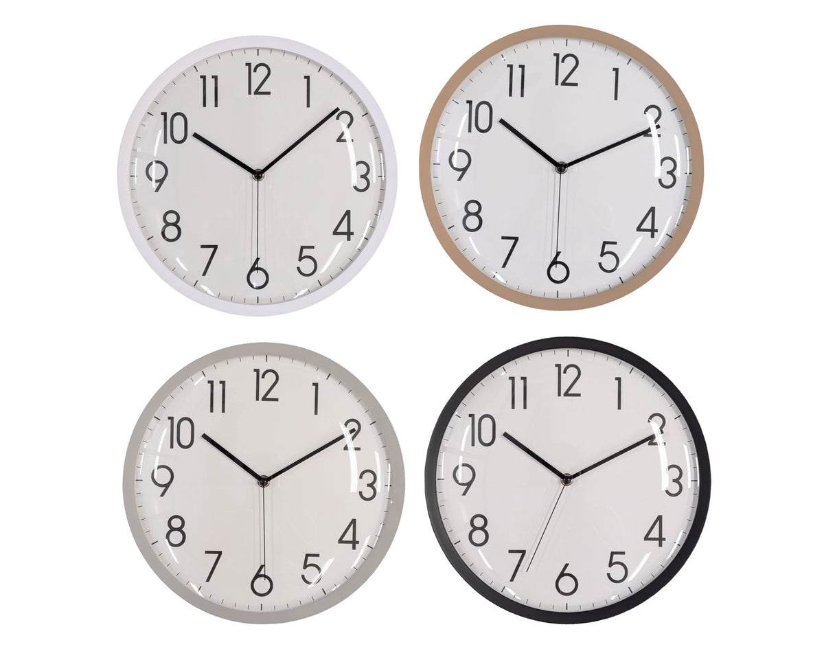 Bulk 8 35.6cm Modern Plastic Wall Clock Round 4 Asst