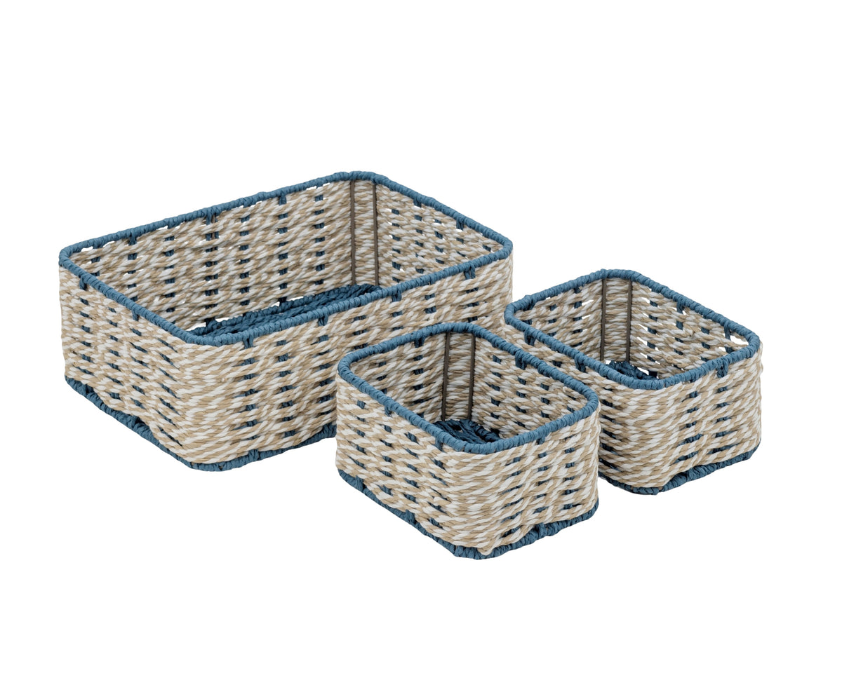 Bulk 4 Blue & Natural Paper Rope Storage Basket s/3 32x23x12h