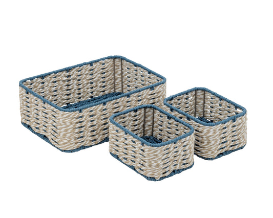 Bulk 4 Blue & Natural Paper Rope Storage Basket s/3 32x23x12h