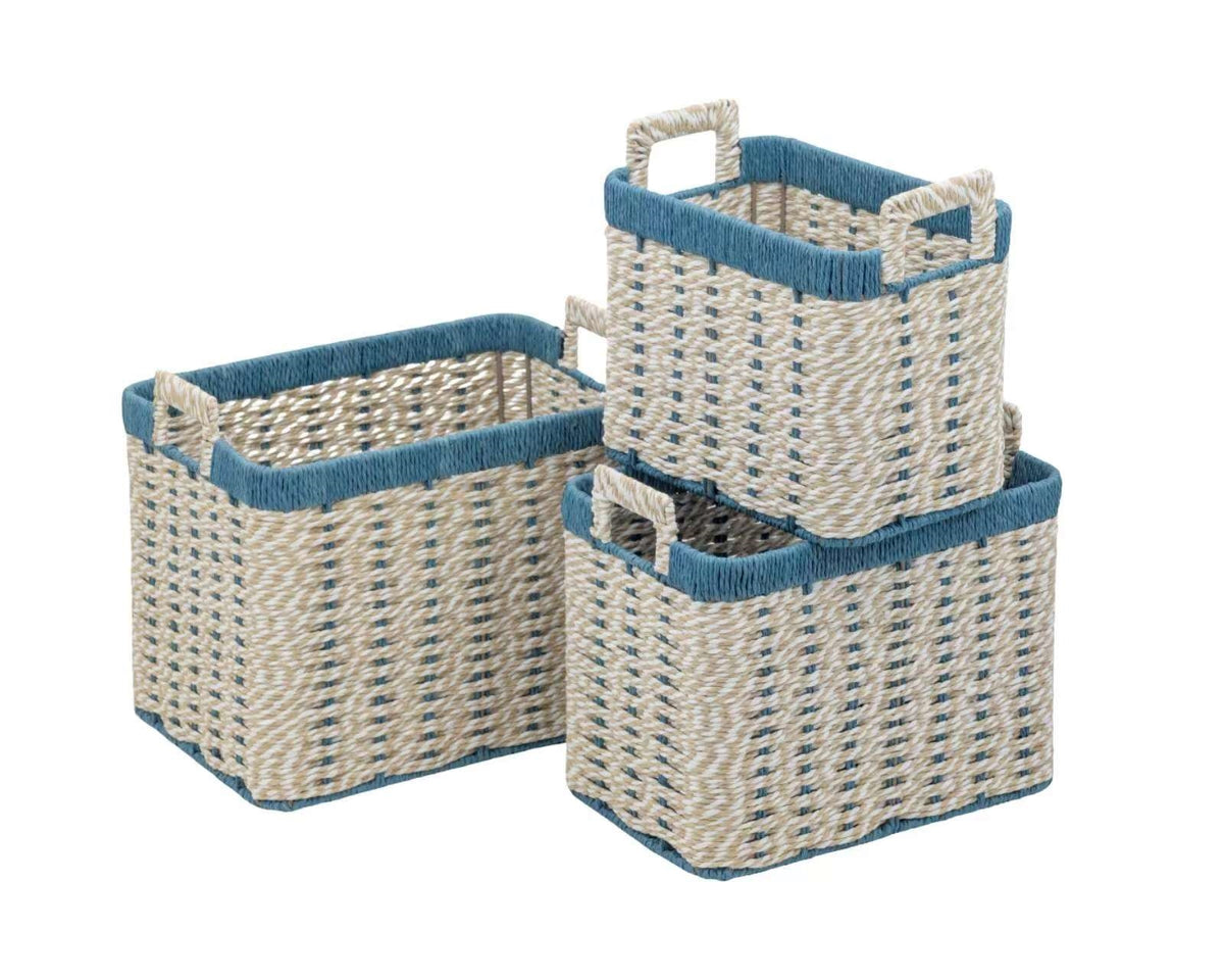 Bulk 2 Blue & Natural Paper Rope Storage Basket s/3 35x25x25/31h