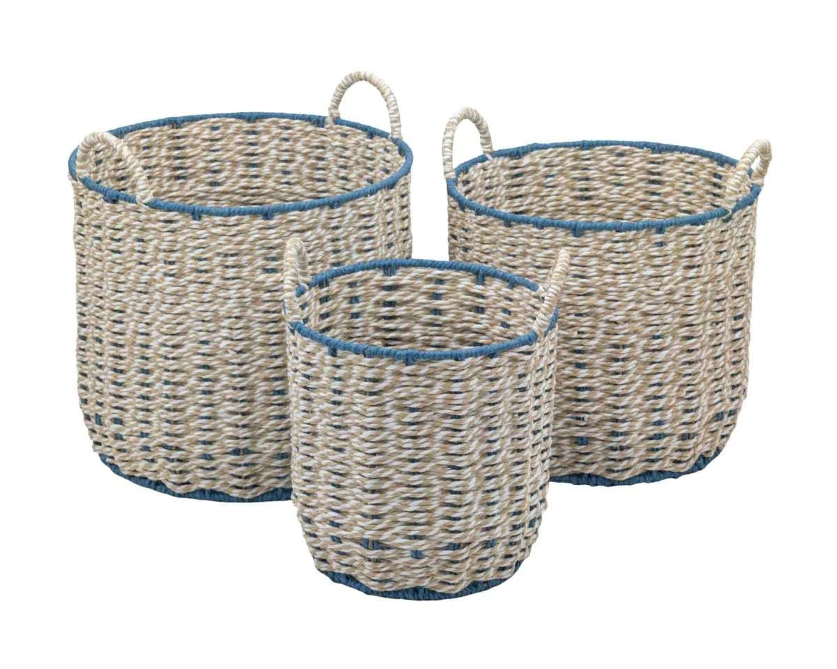 Bulk 2 Blue & Natural Paper Rope Storage Basket s/3 d35x31/36.5h