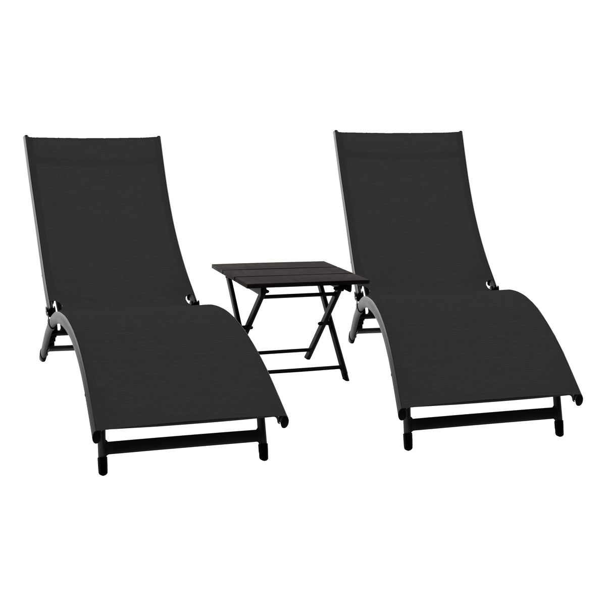Vivere Coral Springs Phifer & Aluminum Pool Lounger Set (3pc) - Charcoal Black