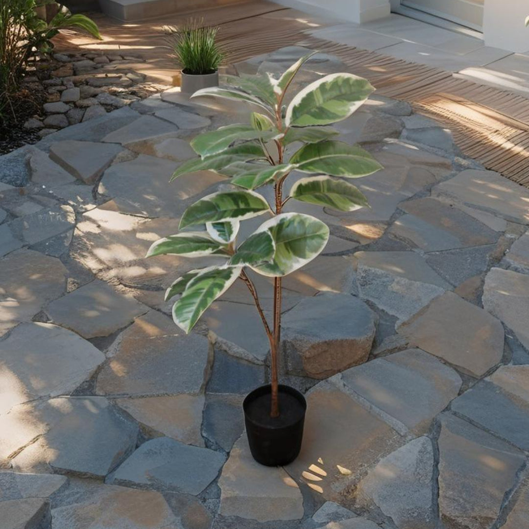Potted Artificial Variegated Rubber Leaf Tree 118cm - Image 2