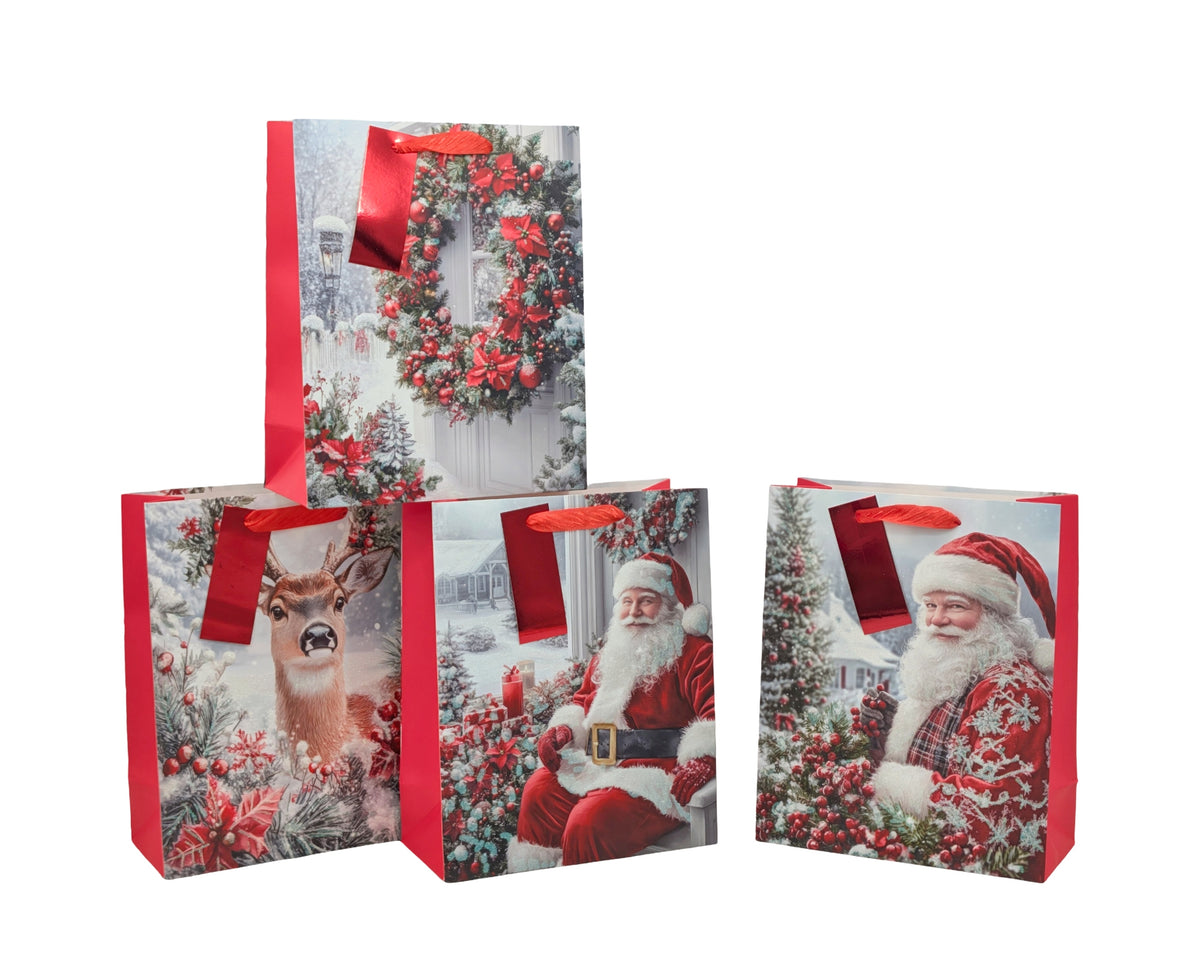 Bulk 48 Winter Magic Xmas Gift Bag Btl 36x12x10cm 4 Asst