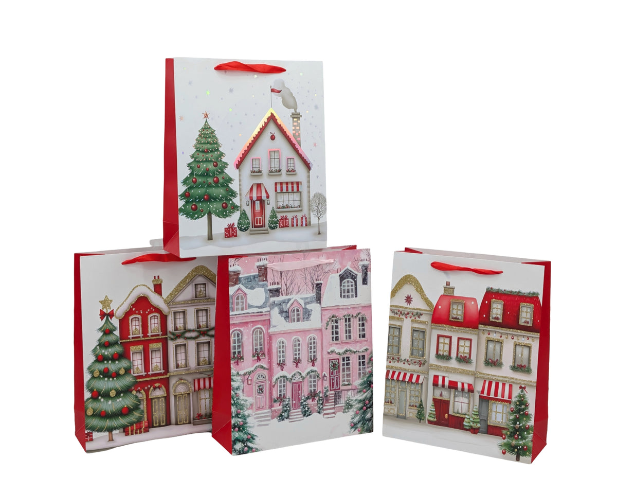 Bulk 48 Xmas Village Xmas Bag Xlrg 42x31x12cm 4 Asst