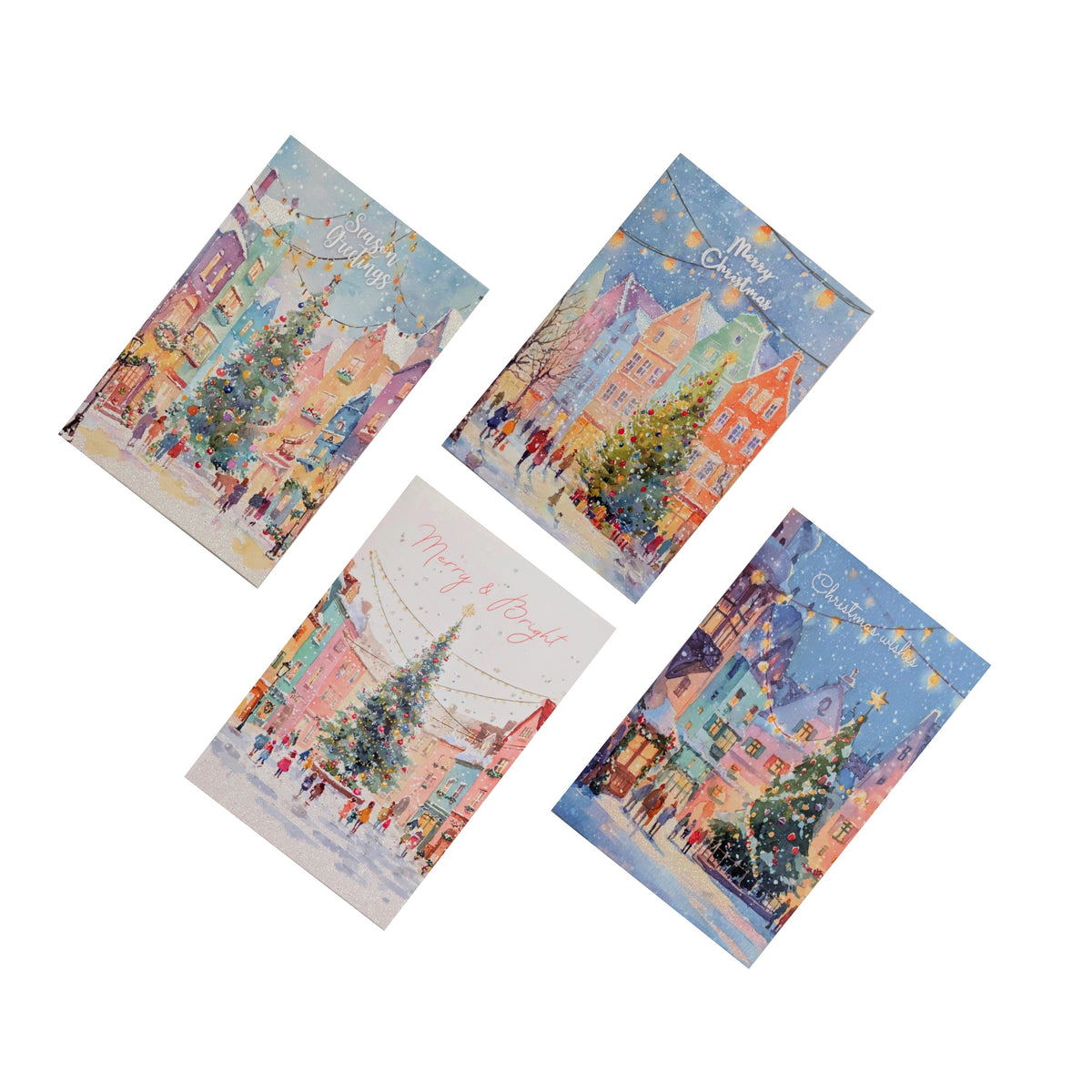 Bulk 48 Nordic Night Xmas Cards Glitter pk8 12x17cm Asst