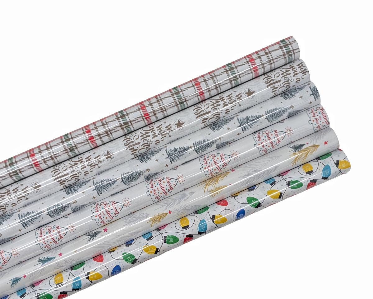 Bulk 50 Trendy Xmas Wrap 70cm X 5mtr Asst