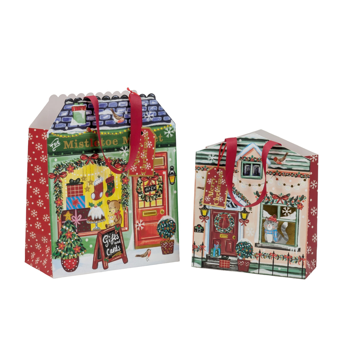 Bulk 24 Xmas Shop Diecut Gift Bag Lge 24x24x12cm 2 Asst