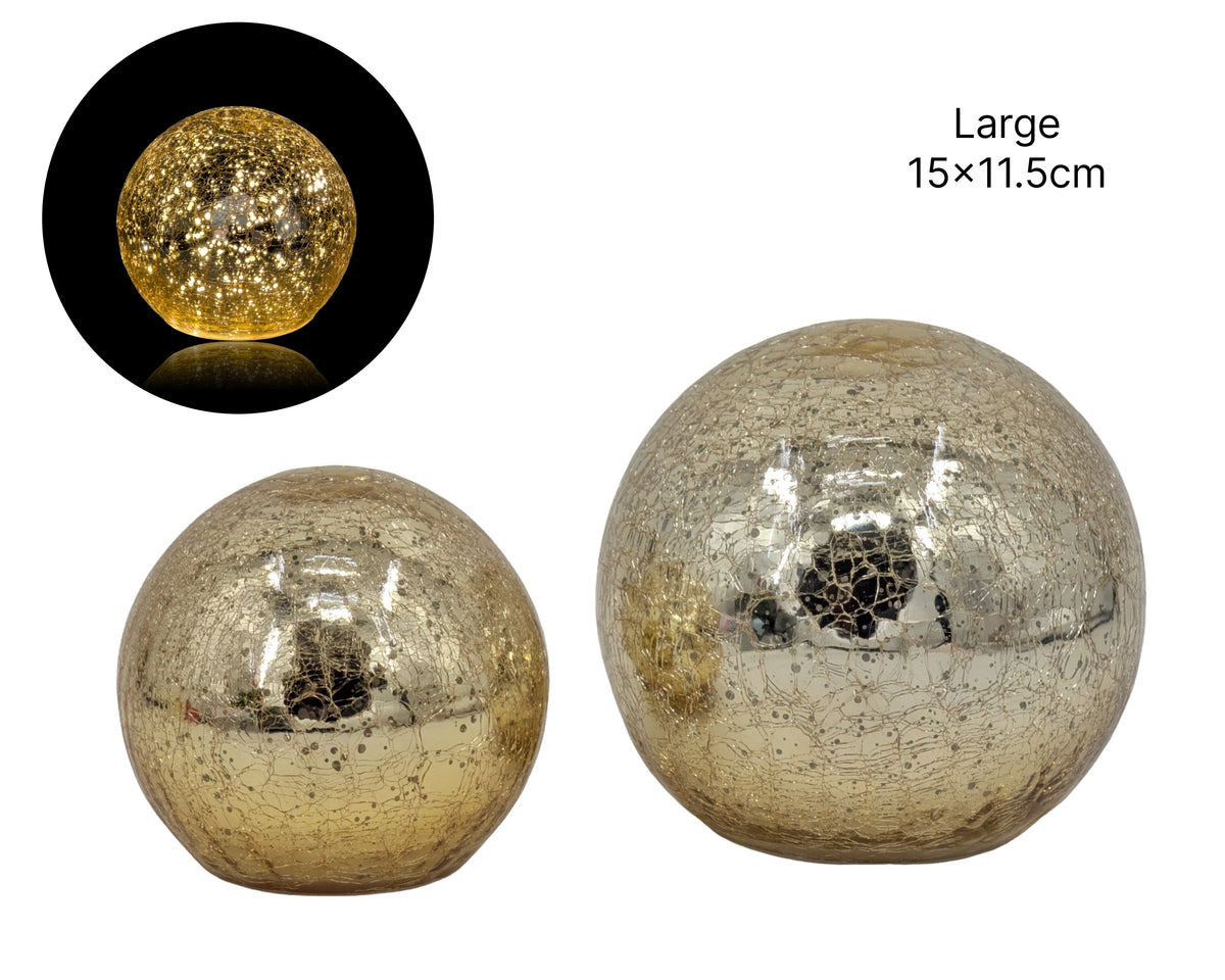 Bulk 6 Gold Crackle Led Globe Lrg 15x15x11.5cm
