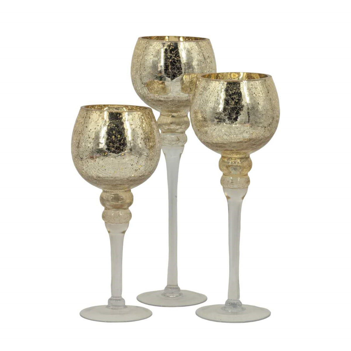 Bulk 2 Gold Crackle Candle Holder s/3 13x13x40cmh"