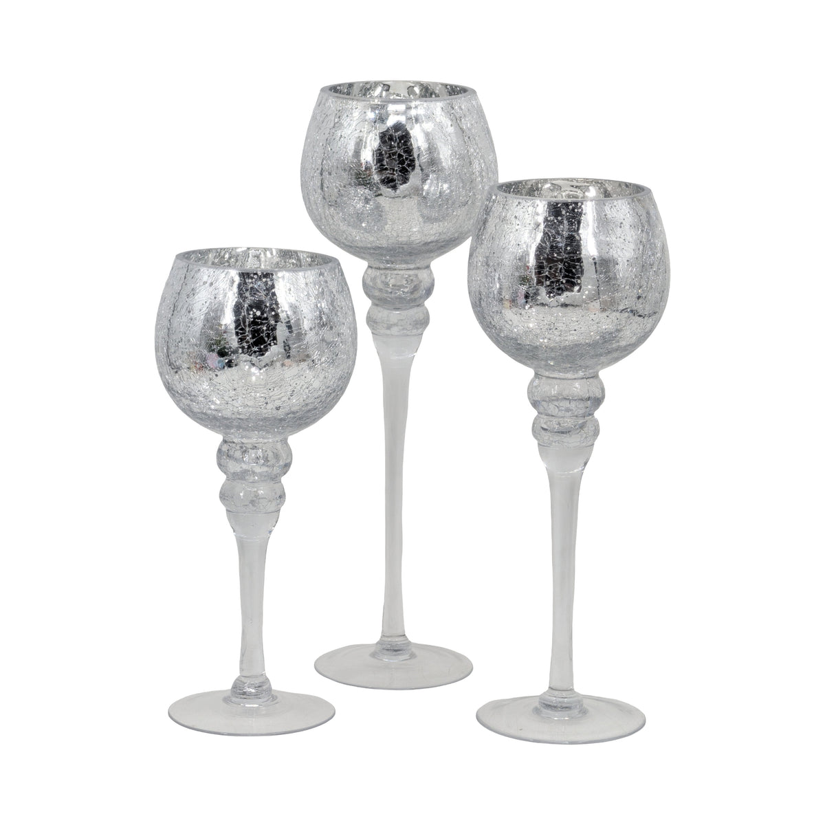 Bulk 2 Silver Crackle Candle Holder s/3 13x13x40cmh