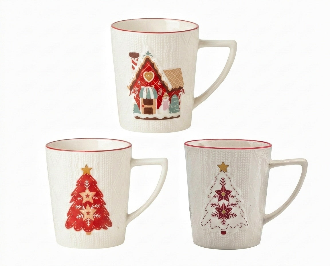 Bulk 24 Xmas Nordic Knit New Bone China Mug 380ml 3 Asst