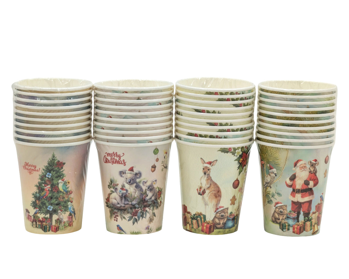Bulk 48 Aussie Native Xmas Paper Cup 250ml pk10