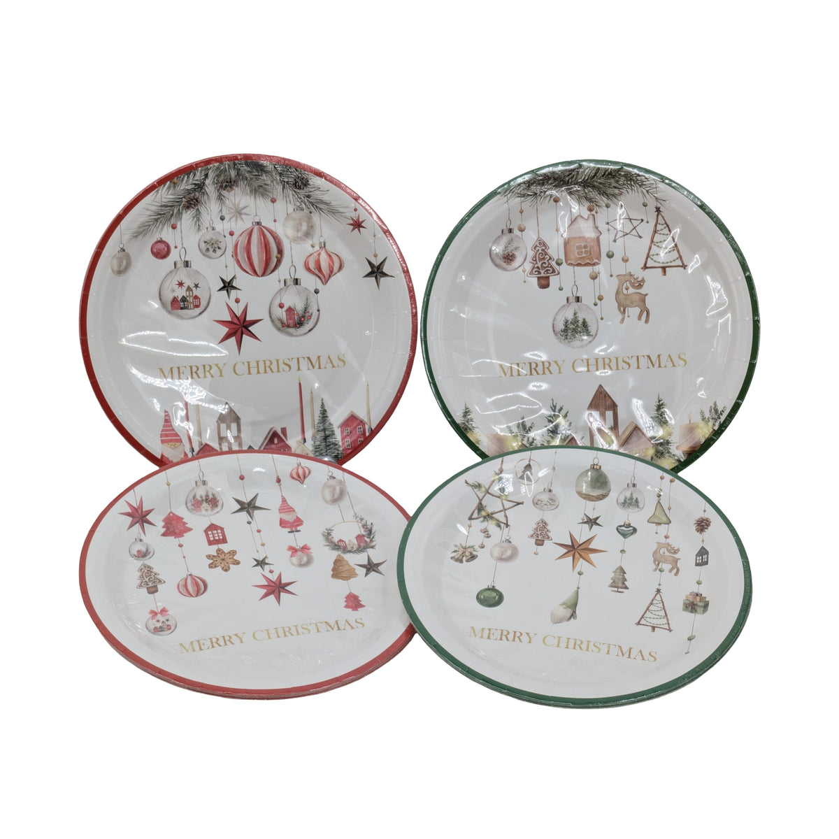 Bulk 48 Hanging Bauble Xmas Paper Plates 18cm pk10 4 Asst