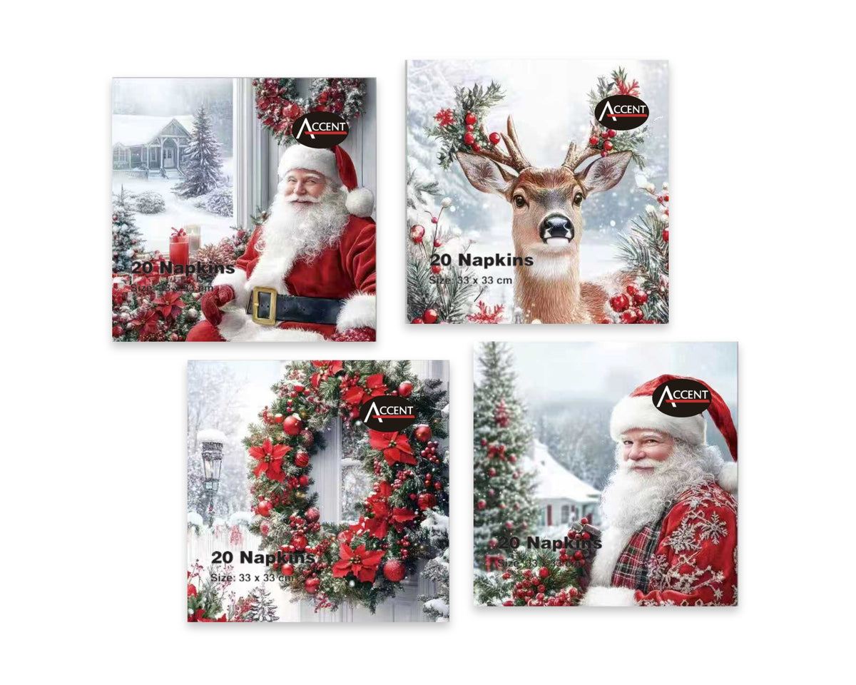 Bulk 48 Winter Magic Xmas Napkin 2ply pk20 33x33cm