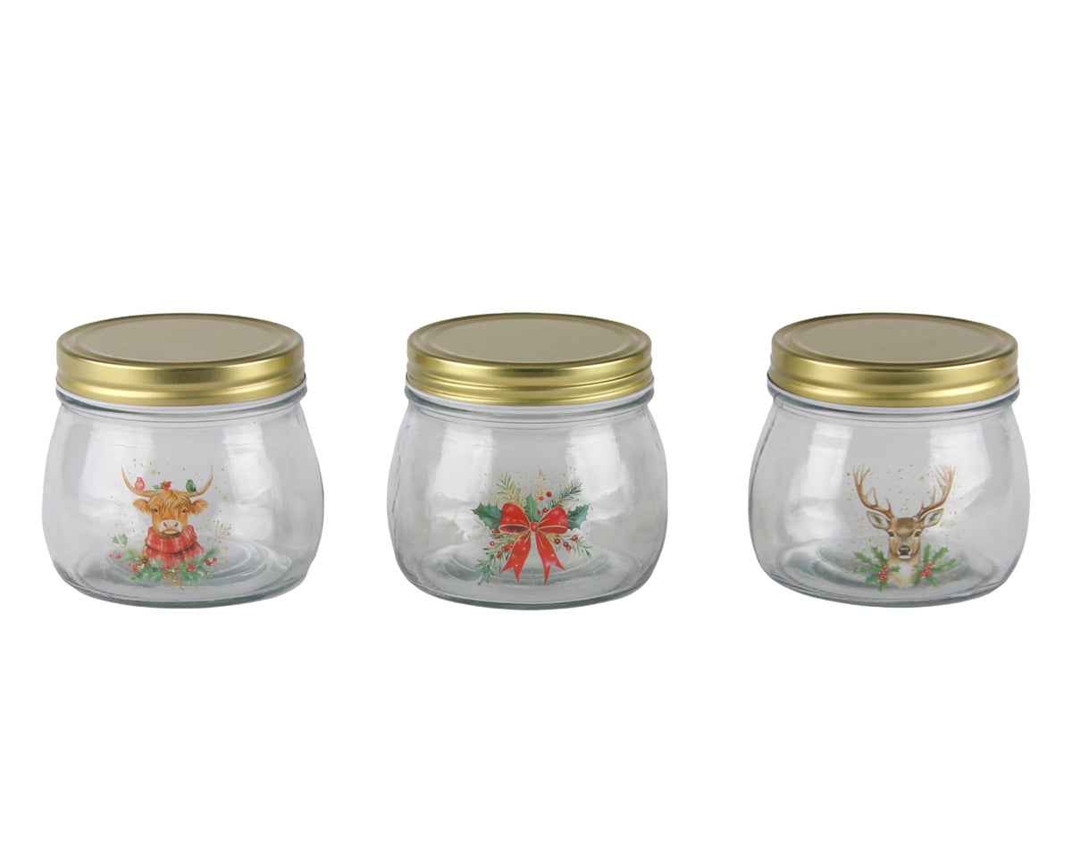 Bulk 24 The Xmas Icon Glass Jar 470ml 3 Asst