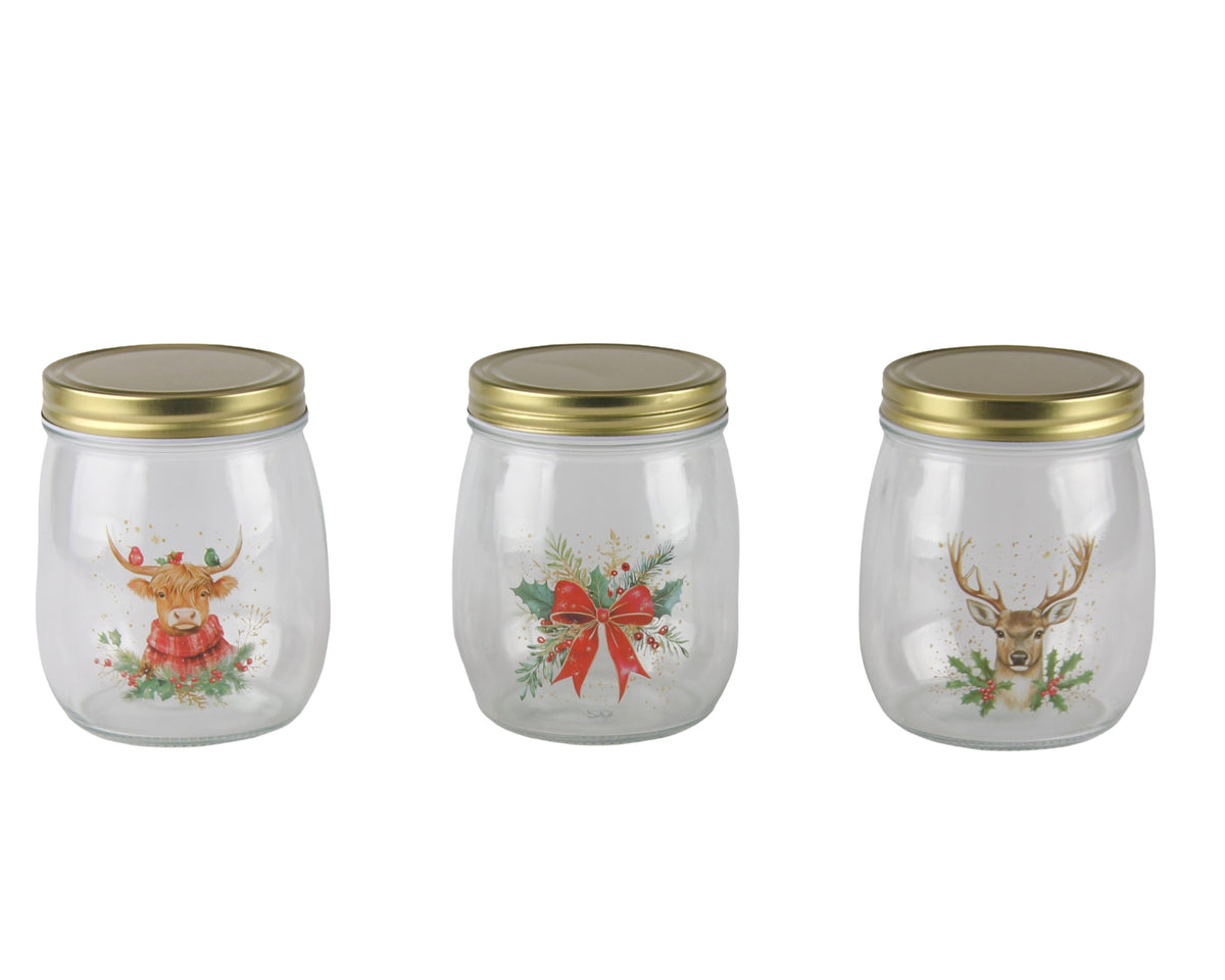 Bulk 24 The Xmas Icon Glass Jar 700ml 3 Asst