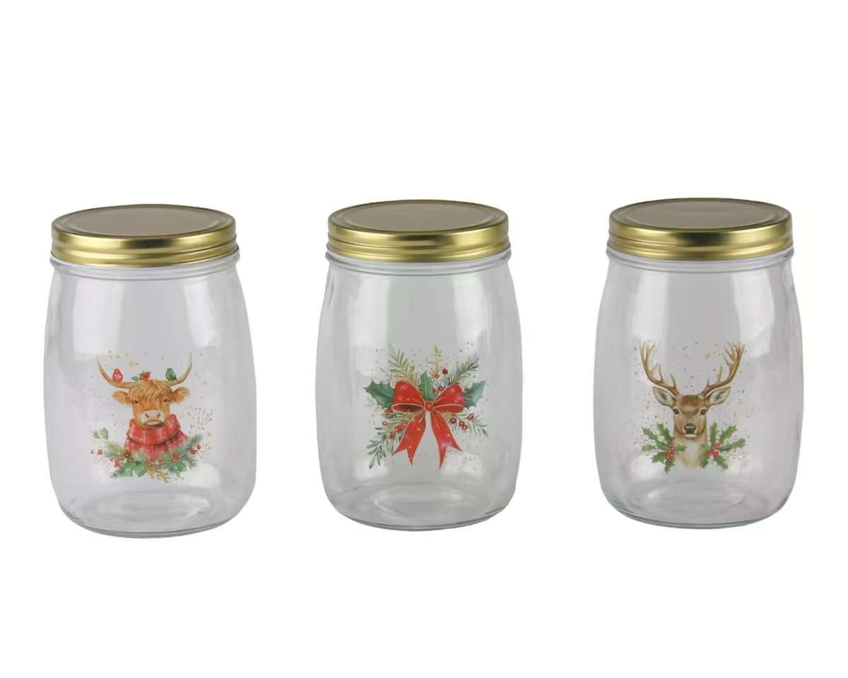 Bulk 12 The Xmas Icon Glass Jar 1000ml 3 Asst