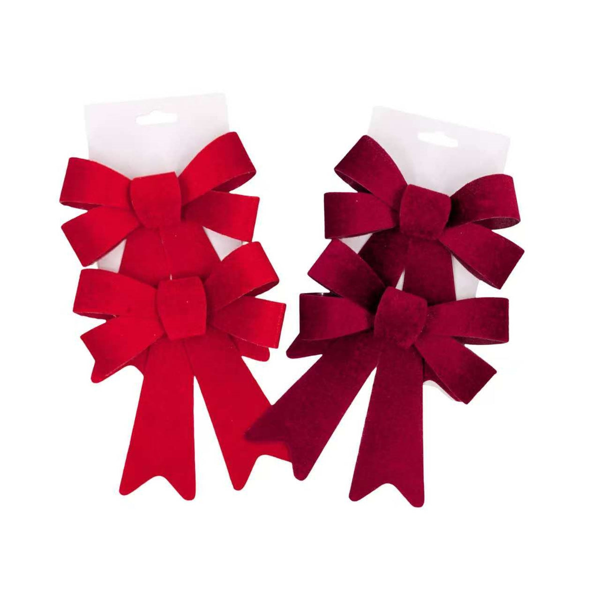Bulk 24 Xmas Red & Burgundy Bow pk2 14x20cm 2 Asst