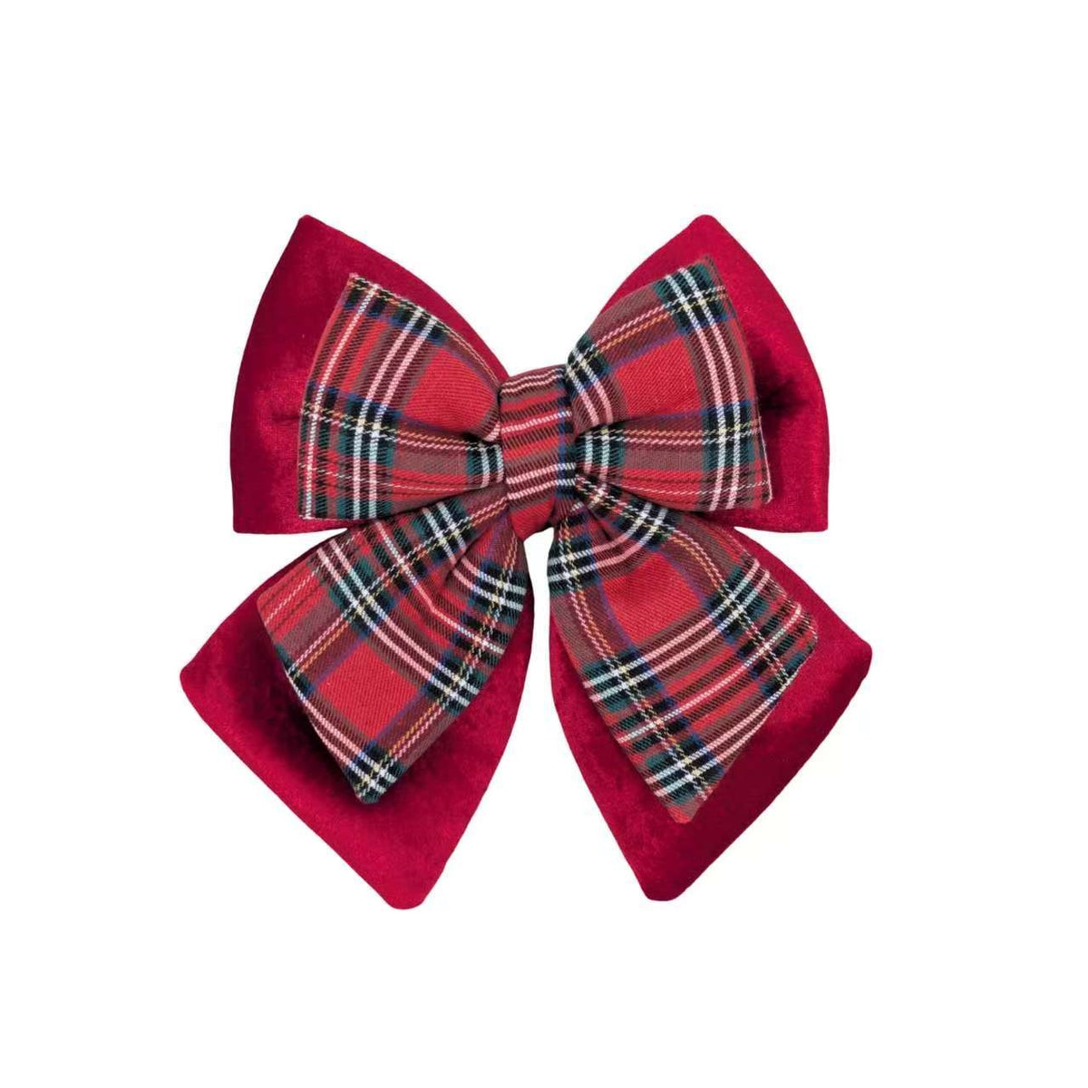 Bulk 24 Xmas Layered Velvet & Tartan Bow 20x22cm