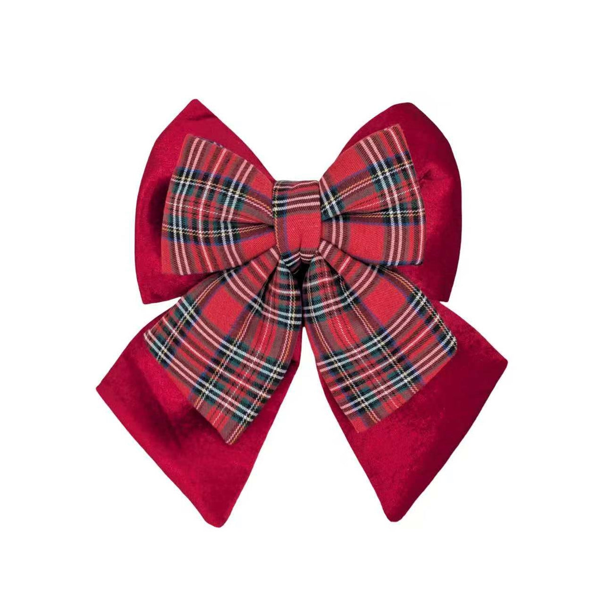 Bulk 24 Xmas Layered Velvet & Tartan Bow 25x32cm