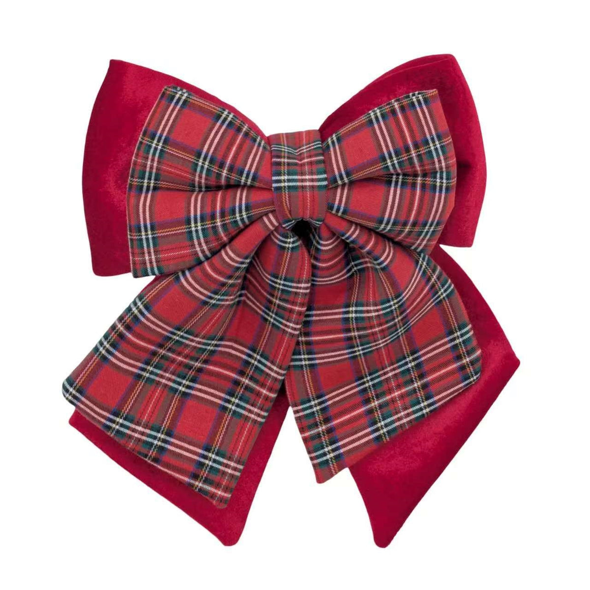 Bulk 12 Xmas Layered Velvet & Tartan Bow 35x40cm