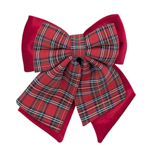 Bulk 12 Xmas Layered Velvet & Tartan Bow 35x40cm