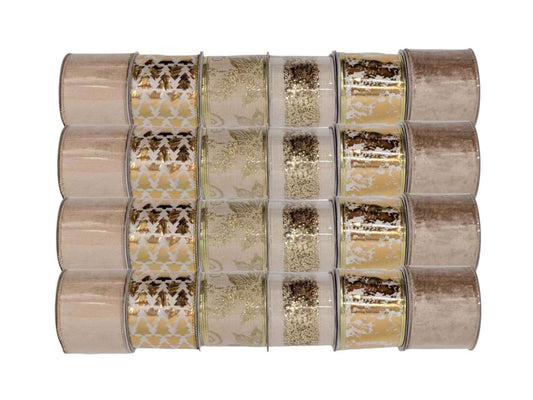 Bulk 24 Xmas Gold Luxe Ribbon 6.3cmx3m 6 Asst