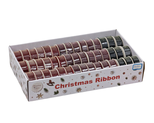 Bulk 45 Xmas Glitter Velvet Ribbon 2.5cmx3m pk45 3 Asst