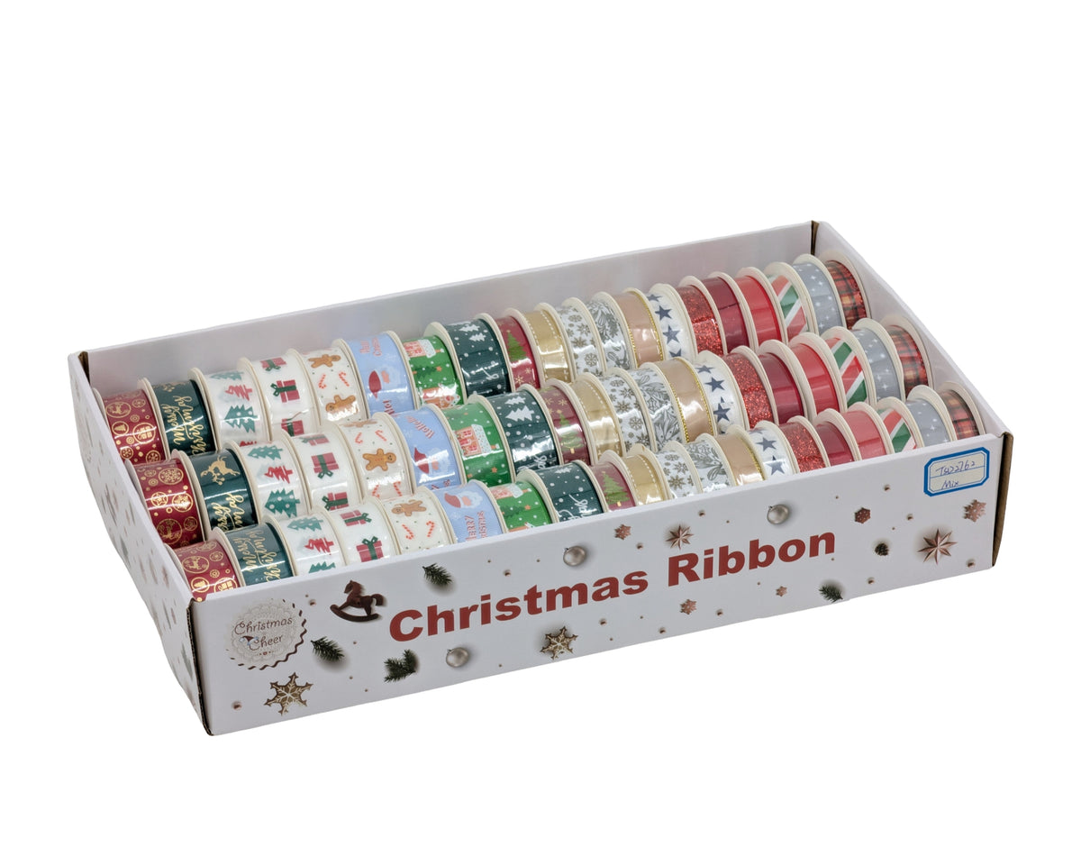 Bulk 60 Xmas Ribbon Asst Size Asst Design pk60
