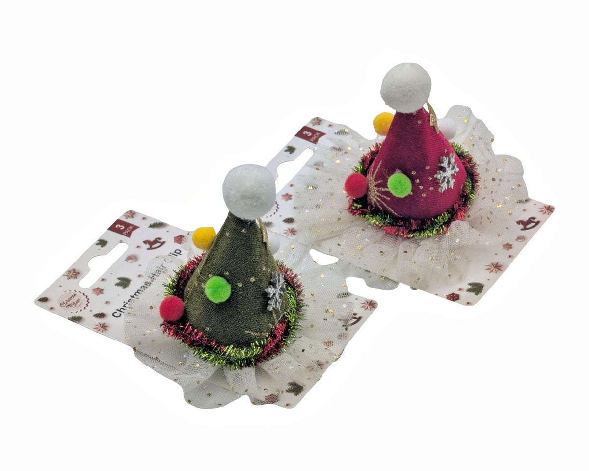 Bulk 24 Xmas Party Hat Hair Clip 2 Asst