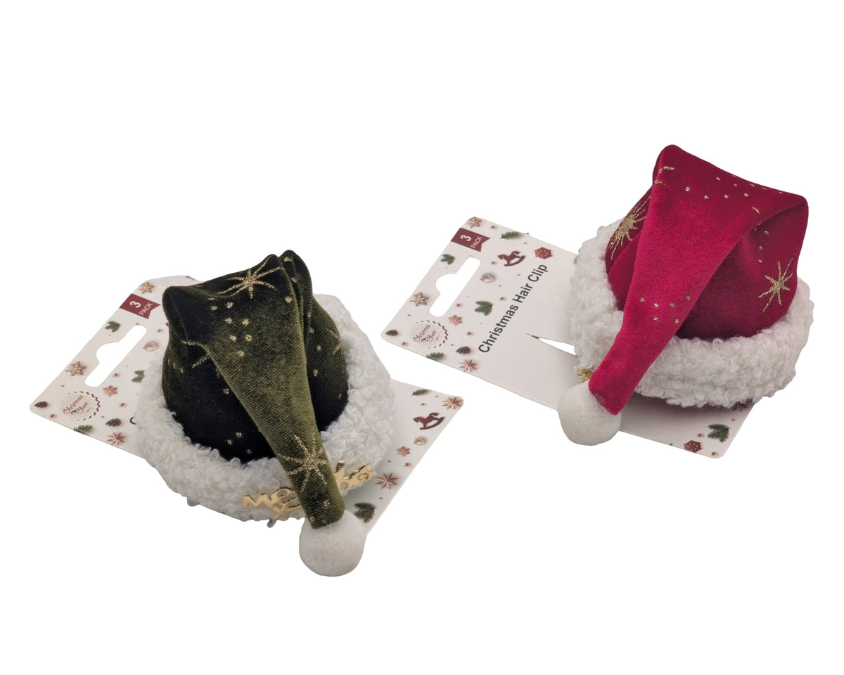 Bulk 24 Xmas Party Hat Hair Clip 2 Asst