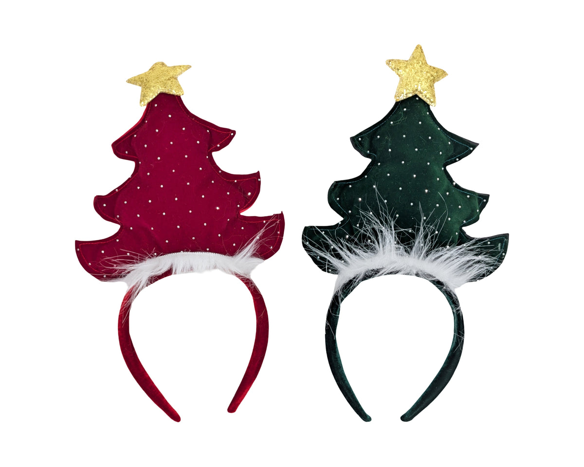 Bulk 24 Xmas Velvet Tree Hair Band 30cm 2 Asst