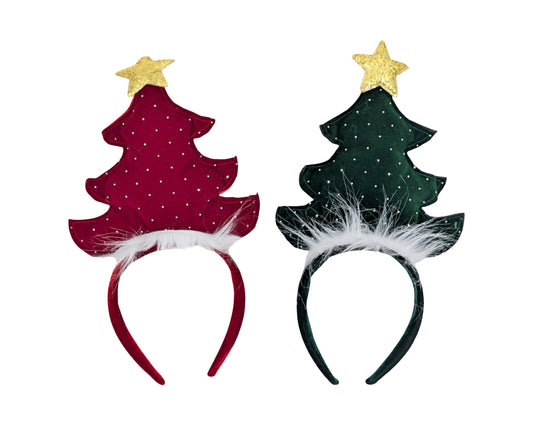 Bulk 24 Xmas Velvet Tree Hair Band 30cm 2 Asst