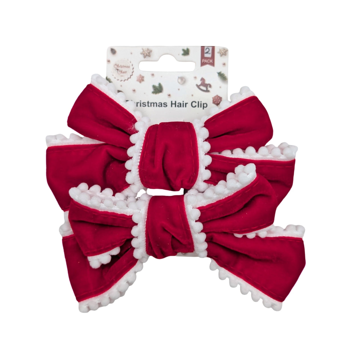Bulk 24 Velvet Pom Pom Bow Hair Clip pk2 15x10cm