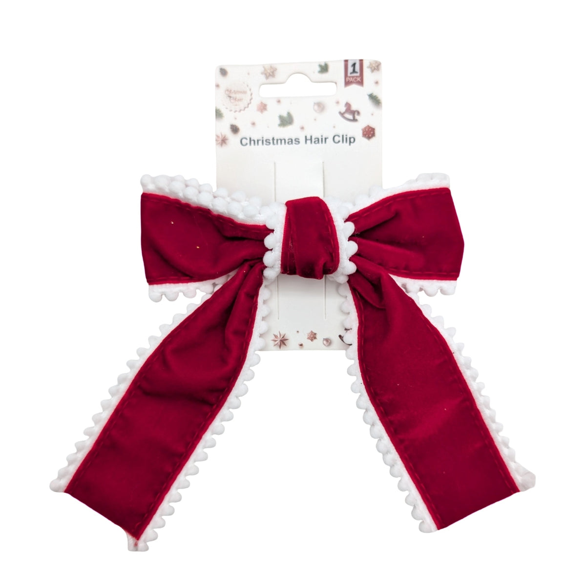 Bulk 24 Velvet Pom Pom Bow Hair Clip Size: 13.5x17cm