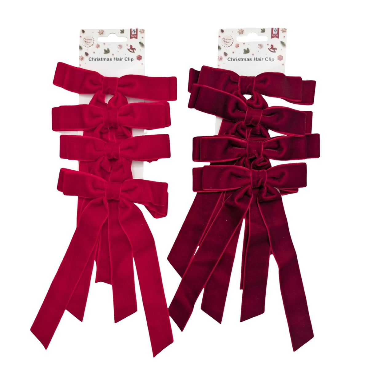 Bulk 24 Red & Burgundy Velvet Bow pk4 11x20cm 2 Asst